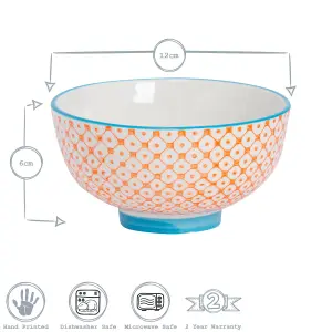 Nicola Spring Hand-Printed Rice Bowl - Japanese Style Porcelain Ramen Dessert Crockery - 12cm - Orange