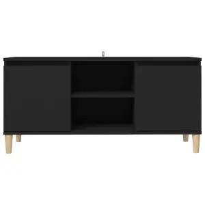 vidaXL TV Cabinet with Solid Wood Legs Black 103.5x35x50 cm