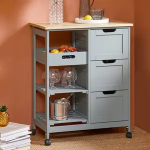 Ryland Wood Kitchen Cart Grey / Natural