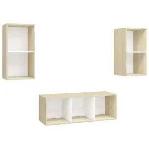 Berkfield 3 Piece TV Cabinet Set White and Sonoma Oak Engineered Wood