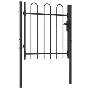 Berkfield Fence Gate Single Door with Arched Top Steel 1x1 m Black