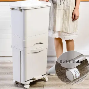 42 L White Home Kitchen Rubbish Dustbin Recycling Bin Double Layer Pedal Rubbish Trash