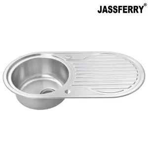 JASSFERRY Inset Round Bowl Kitchen Sink Stainless Steel Single Circle Drainboard Reversible Drainer