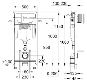 GROHE Rapid SL 3-IN-1 Wall Hung Concealed Toilet Cistern Frame 1.13m Height Including Flush Plate