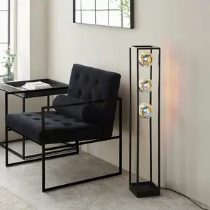 Luminosa Bologna Complete Floor Lamp, Matt Black, Iridescent Glass