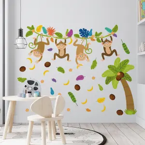 Walplus Colourful Jungle With Happy Monkeyskids Sticker PVC Multicoloured, Green, Brown