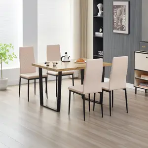 Colorado Dining Table with 4 Champaigne Emily Leather Chairs