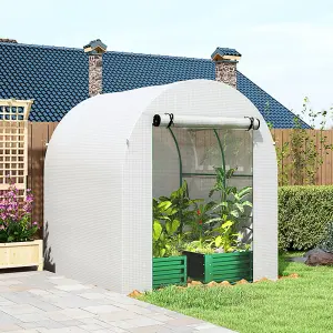 Outsunny Walk in Polytunnel Greenhouse with Roll-up Window and Door, White