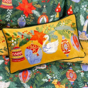 furn. Deck The Halls Embroidered Velvet Polyester Filled Cushion