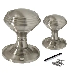 Door Knobs Queen Anne Reeded Internal Mortice Knob - Satin 64mm