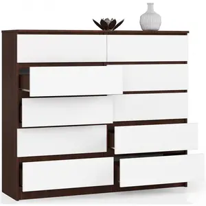 Sideboard, Chest Of Drawers 10 Drawers, Contemporary Chest Of Drawers, Modern Living Room Furniture 121 x 120 x 40 cm Dark Brown/White