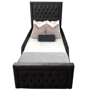 Royal Kids Bed Gaslift Ottoman Plush Velvet with Safety Siderails- Black