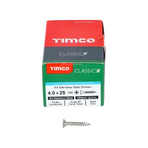 TIMCO Classic Multi-Purpose Countersunk A4 Stainless Steel Woodcrews - 4.0 x 25 (200pcs)