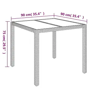 Berkfield Garden Table with Glass Top Grey 90x90x75 cm Poly Rattan