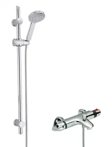 Thermostatic Bath Shower Mixer Tap & Water Saving Handset Slide Rail Kit Bundle - Chrome - Balterley