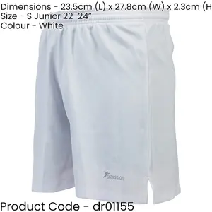 S JUNIOR Elastic Lightweight Football Gym Training Shorts - Plain WHITE 22-24"