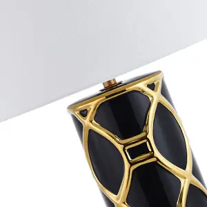 Stylish Dark Navy Midnight Blue Gloss and Polished Gold Ceramic Table Light Base