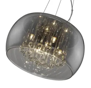 Luminosa Spring 5 Light Ceiling Pendant Chrome, Smoked grey with Glass Shade with Crystals, G9