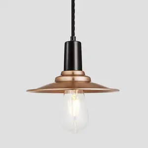 Industville Sleek Flat Pendant, 8 Inch, Copper, Black Holder