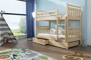 Classic Wooden Bunk Bed with Storage & Comfort Foam Mattresses in Pine Oak (H1640mm x W1980mm x D980mm)