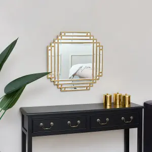 Melody Maison Square Gold Art Deco Fan Wall Mirror 55cm x 55cm