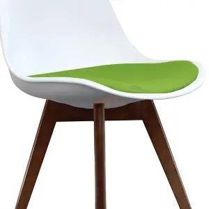 Soho White & Green Plastic Dining Chair with Squared Dark Wood Legs