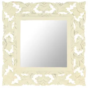 Berkfield Hand Carved Mirror White 50x50 cm Solid Mango Wood