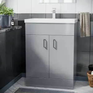 Nes Home Nanuya 600mm Basin Floor Standing Vanity Unit Grey