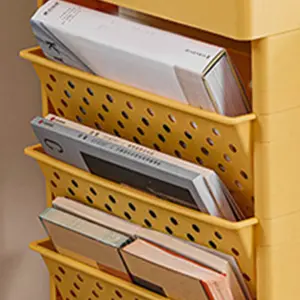 5-Tier Bookshelf Book Rack Small, Plastic Storage Trolley Cart  - Yellow