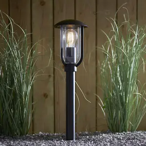 500mm Outdoor Lamp Post Light - Textured Black & Clear Shade - Exterior Bollard