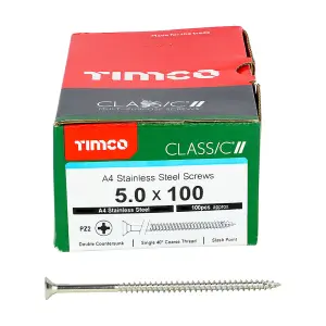 TIMCO Classic Multi-Purpose Countersunk A4 Stainless Steel Woodcrews - 5.0 x 100 (100pcs)