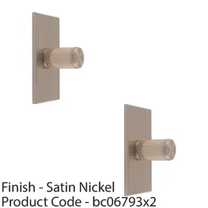 2 PACK - Reeded Cylinder Cabinet Door Knob & Matching Backplate - Satin Nickel 76 x 40mm