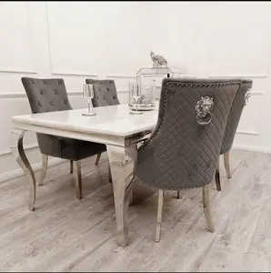 Set Of 2 Bentley Dark Grey Lion Knocker Chrome Dining Chair