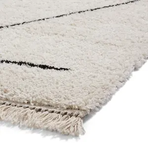 White Black Modern Abstract Kilim Shaggy Moroccan Dining Room Rug-120cm X 170cm