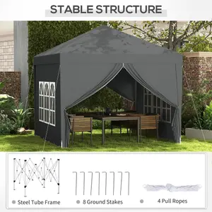 Outsunny 3mx3m Pop Up Gazebo Party Tent Canopy Marquee with Storage Bag Grey