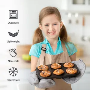 Non-Stick 6-Cup Muffin Trays Alloy Steel Multipurpose Baking Tin for Cupcakes, Yorkshire Puddings & Mini Quiches Pack of 2