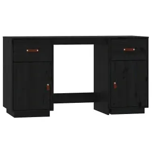 Berkfield Desk with Cabinets Black 135x50x75 cm Solid Wood Pine