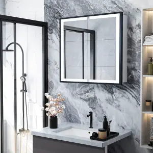 Double Door Anti Fog LED Illuminated Mirrored Bathroom Cabinet with Shaver Socket&Bluetooth Speaker W 650 x H 600 mm