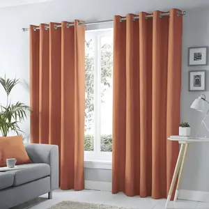 Cotton Blend Room Darkening Grommet / Eyelet Curtain Pair (Set of 2) Spice Red / Width 117 x Drop 137 cm