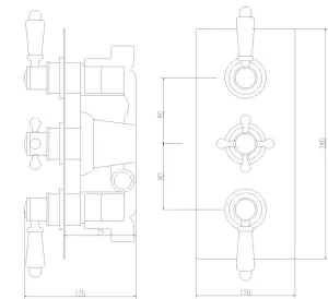 Traditional Concealed Triple Valve with Square Back Plate Shower Set with Slide Rail Kit, Arm & Head- Chrome - Balterley