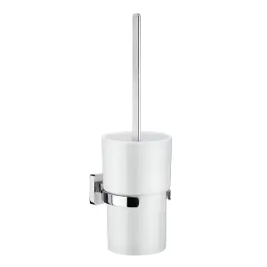 Smedbo Polished Chrome Mounted Toilet Brush and Porcelain Container