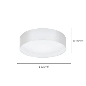 EGLO Pasteri White Fabric LED Flush Ceiling Light - Energy-Efficient, Warm White Light (D) 32cm