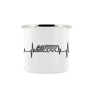 Grindstore My Heart Beats For Coffee Enamelled Mug White/Black (One Size)