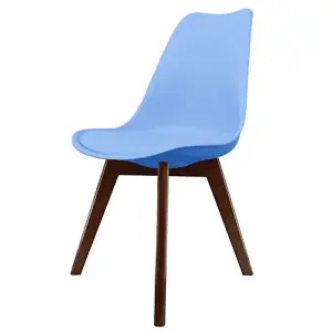 Soho Light Blue Plastic Dining Chair with Squared Dark Wood Legs