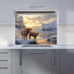 Highland Cows By The Lake Kitchen Splashback