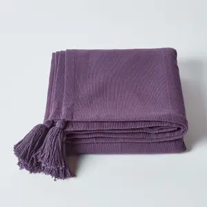 Homescapes Cotton Rajput Ribbed Purple Throw, 255 x 360 cm