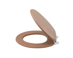 AQUALONA Oak Tongue & Groove Toilet Seat - MDF Wood with Soft Close and One Button Quick Release