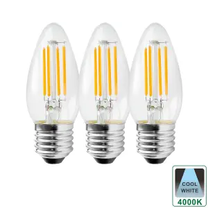 Harper Living 5 Watts E27 LED Bulb Clear Candle Cool White Dimmable, Pack of 3