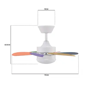 Alisha-Ann 75cm Ceiling Fan with Light Kit White with Multicolour Blades