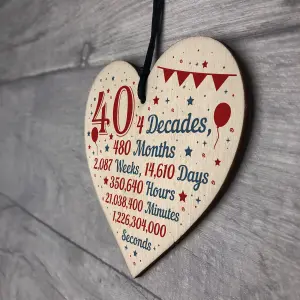 Red Ocean Novelty 40th Birthday Christmas Handmade Wooden Hanging Heart Sign Keepsake Funny Gift For Friend Brother